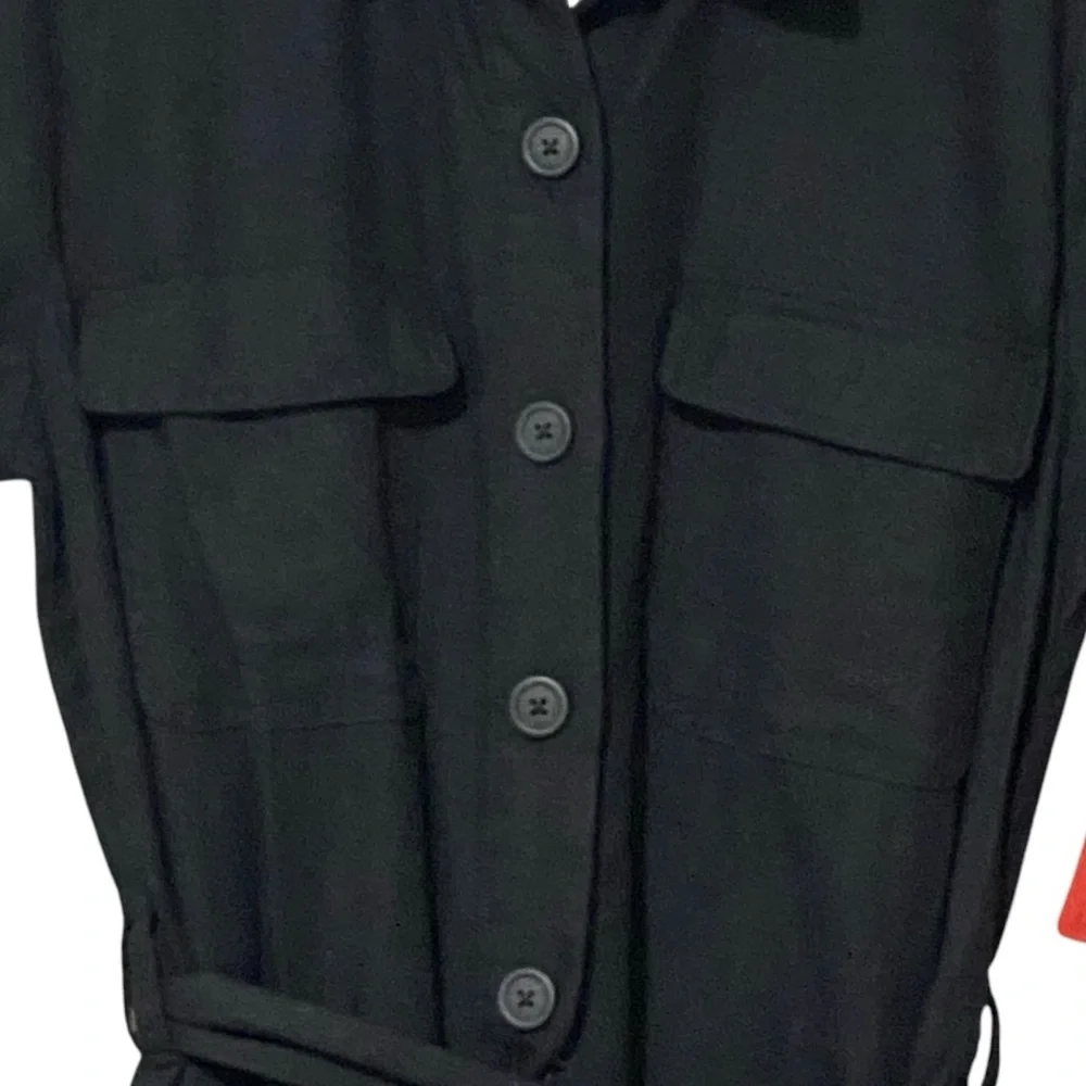 Matty M Women’s Linen Blend Short Romper Medium Black Belted Utility Summer NWT